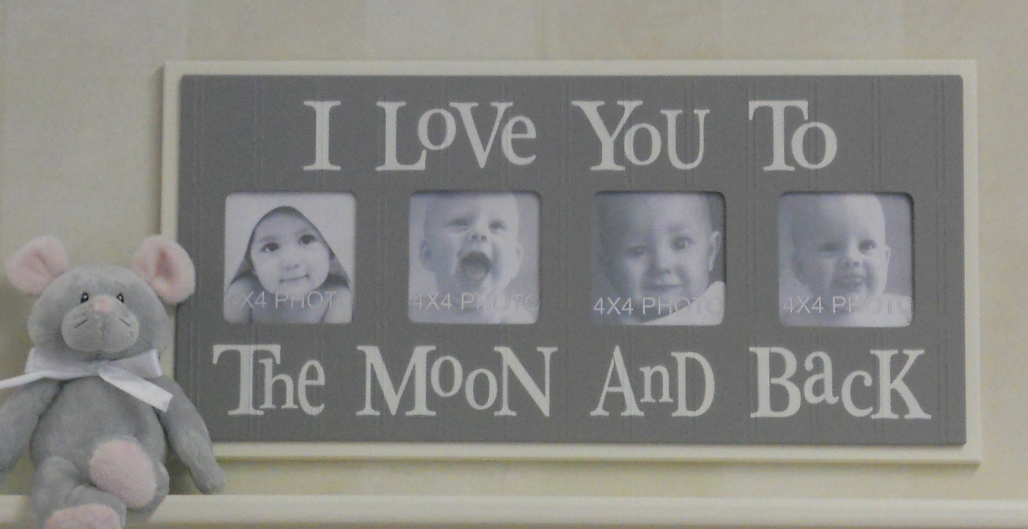 Gray Nursery Decorating Ideas - I Love you to the Moon and Back - Grey Nursery Wall Art Baby Sign 4x4 Picture Frame