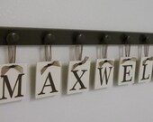 Personalized Wall Letters Custom Name Monogram Sets includes 7 Wooden Peg Hangers in Chocolate Brown MAXWELL