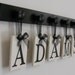 Anniversary Gift for Him Family Name Plaque Custom for ADAMS includes 5 Wooden Peg Rack Black and White
