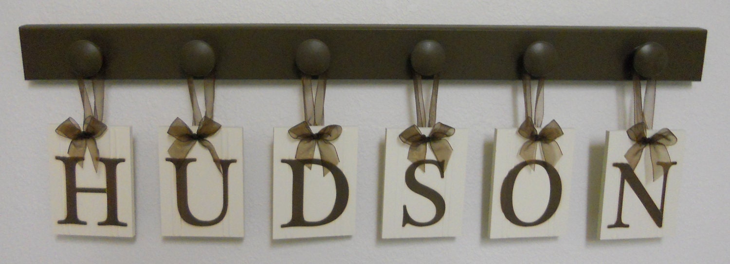 Personalized Wedding Gifts Family Last Name Sign HUDSON includes 6 Hooks Chocolate Brown