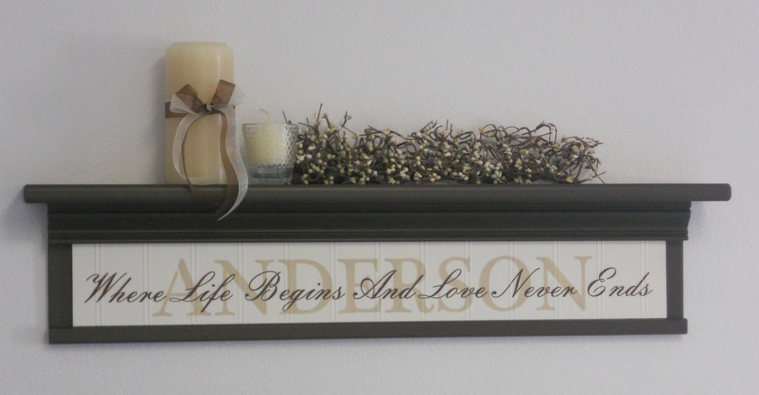 Personalized Family Name Shelf 30" Chocolate Brown with Verse - Where Life Begins And Love Never Ends