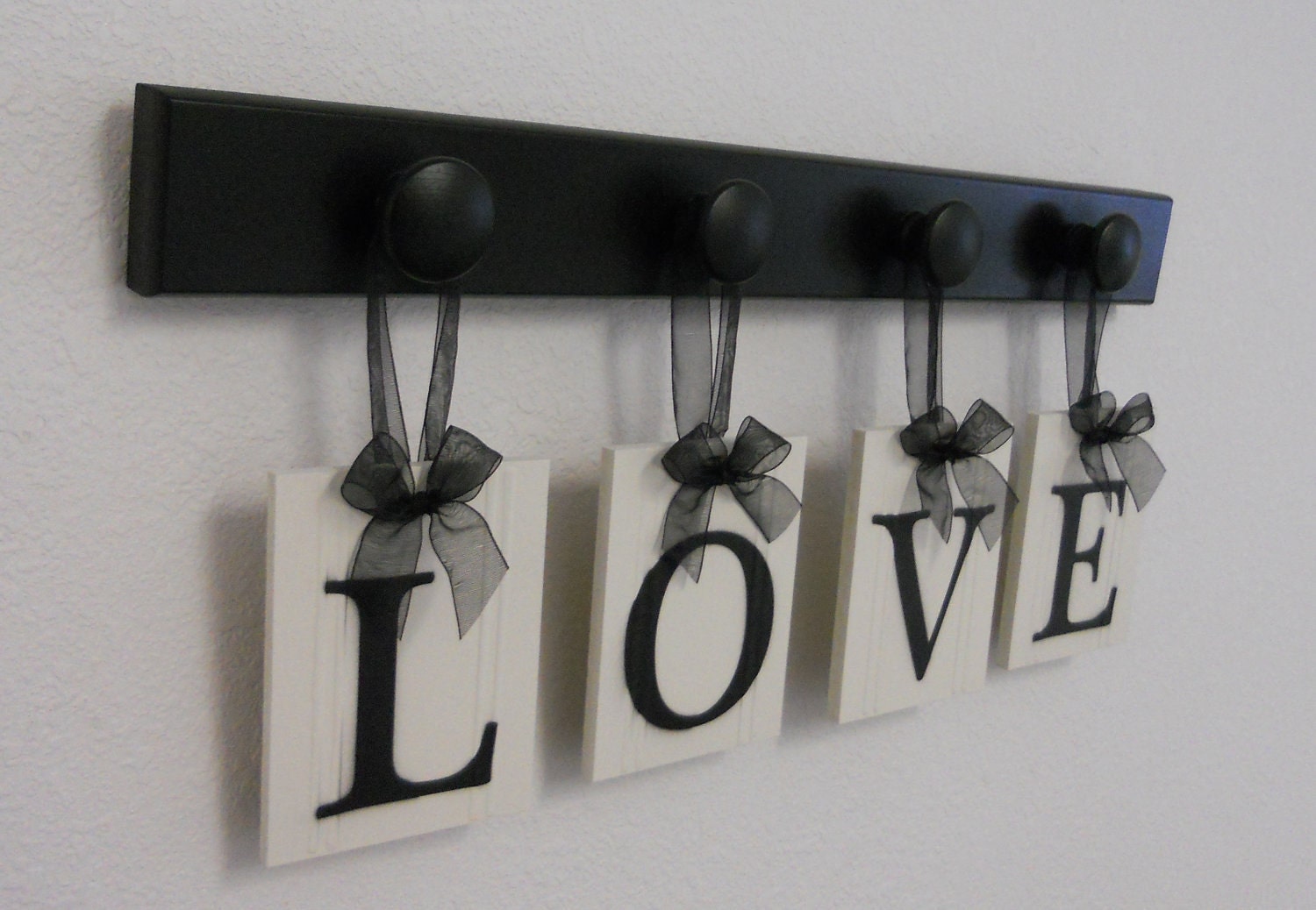 Love Wooden Sign Personalized Wedding Gifts Custom Sign Set Includes Letters LOVE and Four (4) Wooden Pegs Painted Black and White