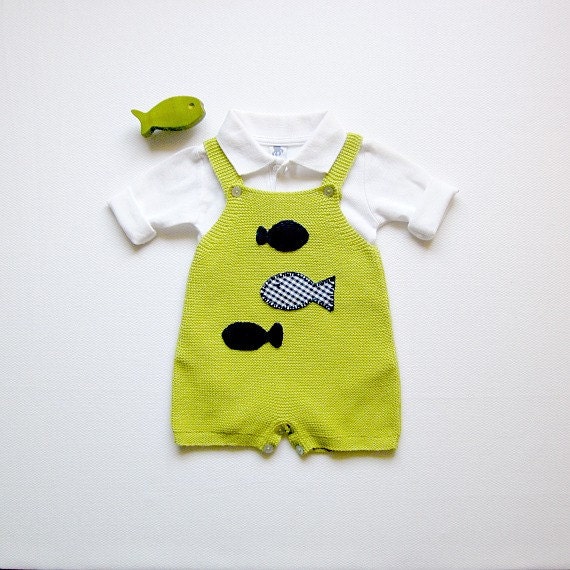 A lime-green overalls with fishes - tenderblue