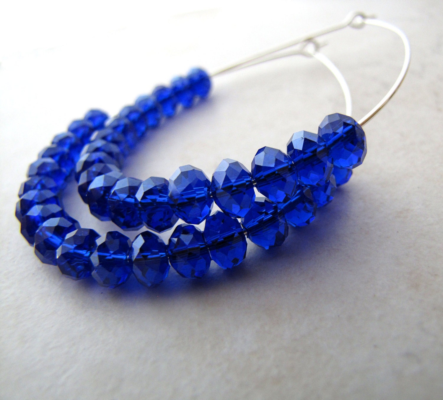 Crystal Hoop Earrings Beaded Hoops Sterling Hoops Cobalt Royal Blue Sterling Silver Crystal Earrings BellinaCreations Bellina Creation