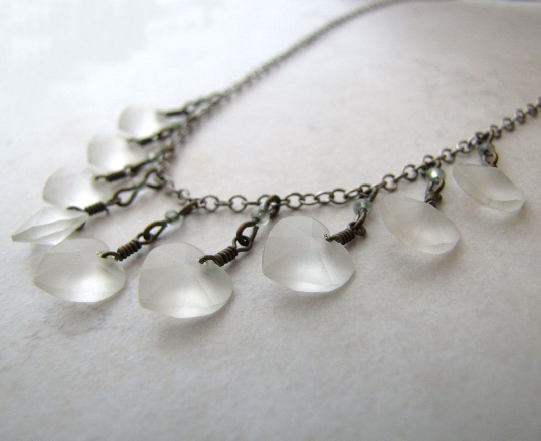 Vintage Heart Necklace Pididdly Links Bridal Necklace Glass Heart Crystal Heart Heart BellinaCreations Bellina Creation
