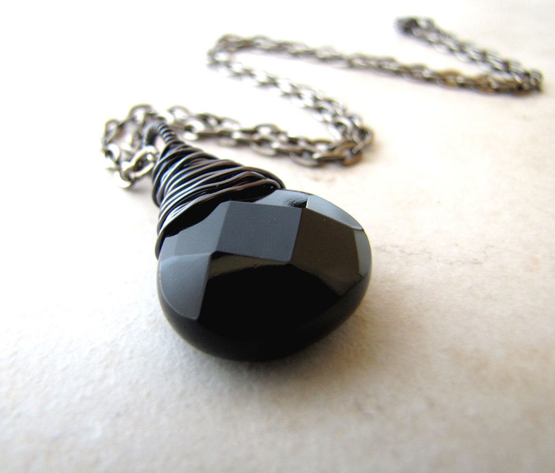 Black Onyx Gothic Storm Wire Wrapped Necklace Gunmetal Necklace BellinaCreations Bellina Creation
