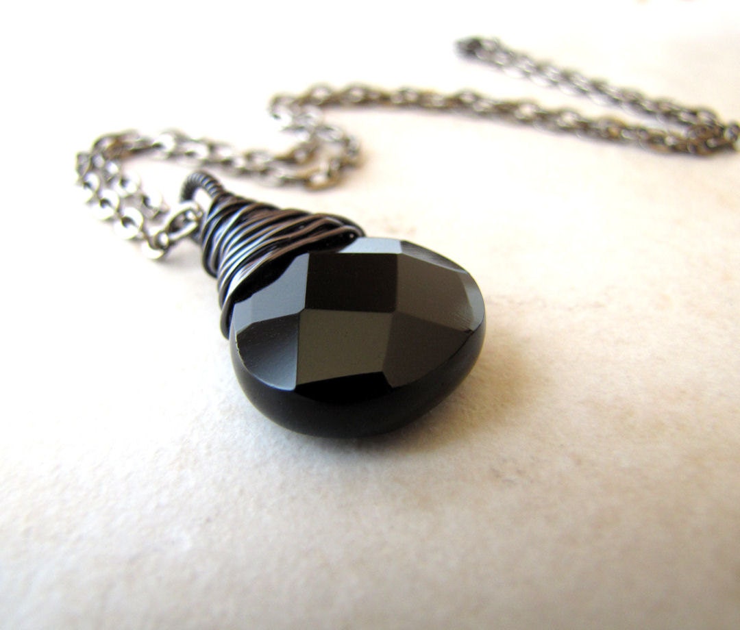 Black Onyx Gothic Storm Wire Wrapped Necklace Gunmetal Necklace BellinaCreations Bellina Creation