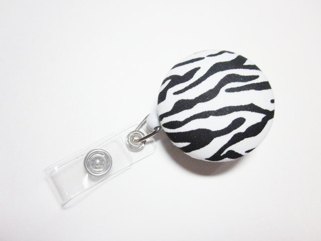 Badge Reel, Covered Button, Zebra Print, ID Holder