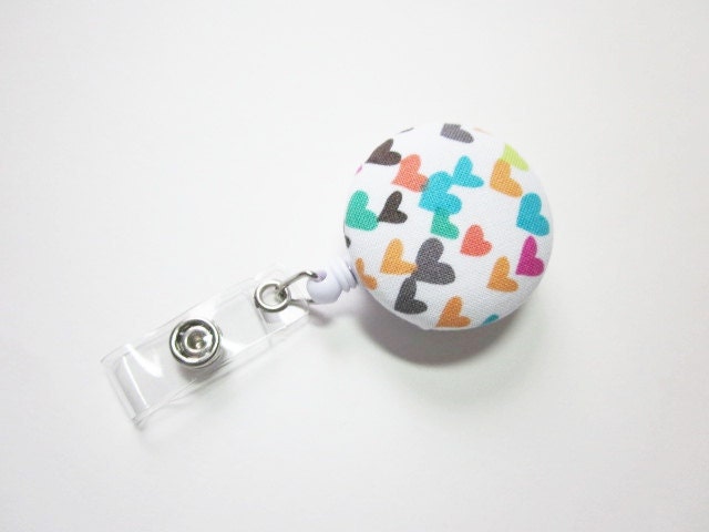 Badge Reel Covered Button in Hearts