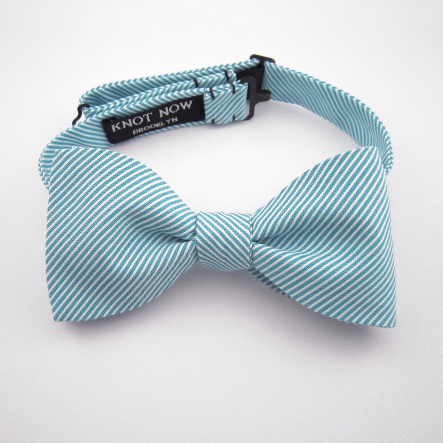 Men's Bowtie - Teal striped cotton