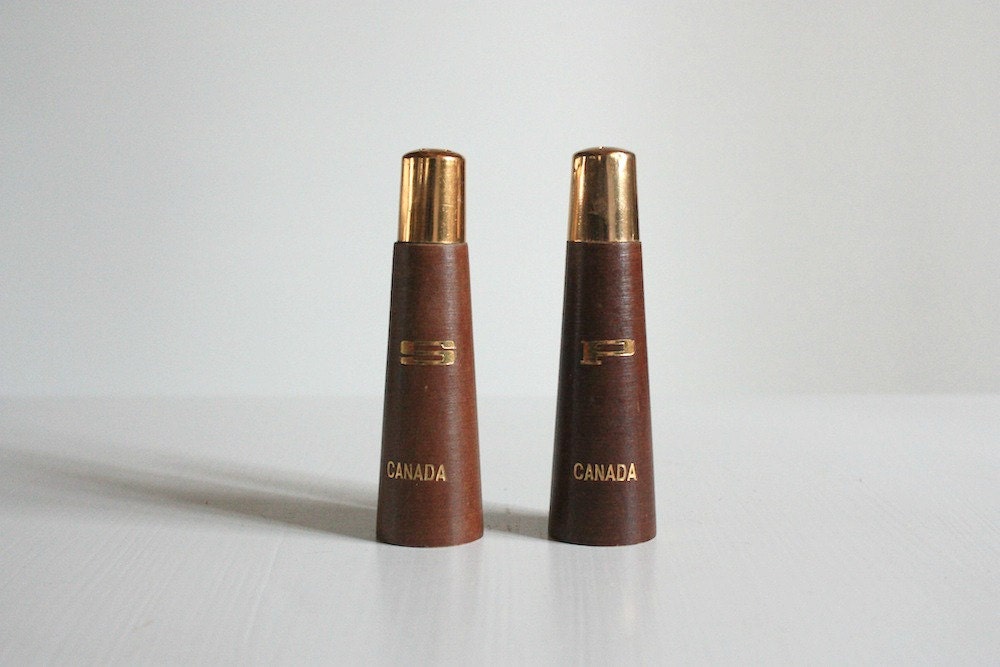 Mid Century Wooden "Canada" Salt and Pepper Shaker Set
