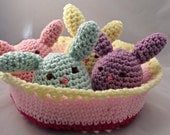 Crochet Amigurumi Bunnies in Crochet Basket Pastel Spring Easter Children Toy Home Decor