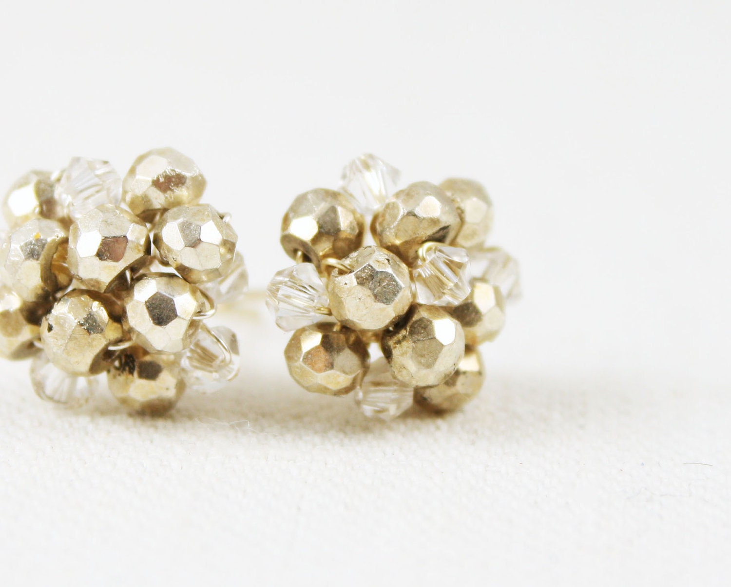 Sparkling Pyrite and Crystal Cluster Stud Earrings