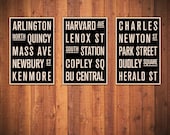 Boston COLLECTION of 3 Subway Sign Prints. Bus Scrolls. 12 x 18