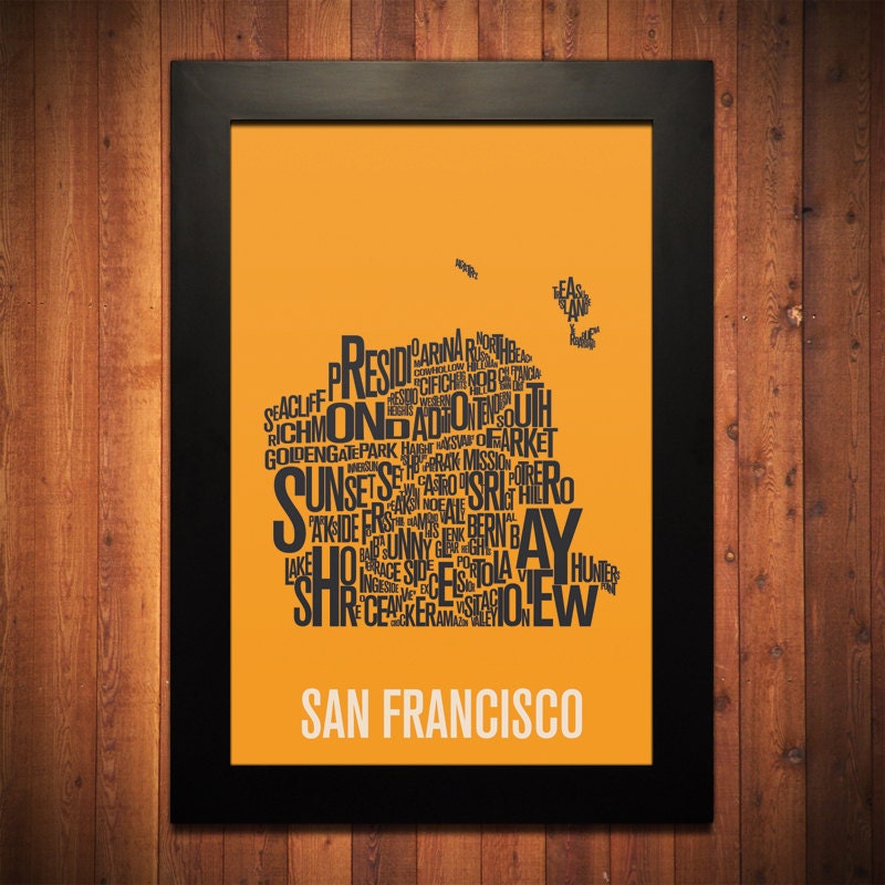 SAN FRANCISCO Typography Map Print - 12" x 18" (4 Color Choices)