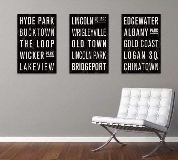CHICAGO Subway Sign Prints. Bus Scrolls (Collection of 3) - 12 x 18
