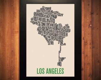 LOS ANGELES California Typography Map Print - 12" x 18"