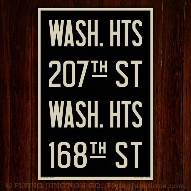 MANHATTAN (WASHINGTON HEIGHTS) New York City Subway Sign. Bus Scroll. 12 x 18 Rollsign Print