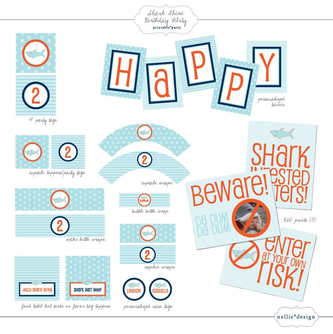 DIY Printable Shark Theme Birthday Party Package