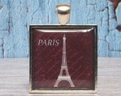 Paris in Red 2 - 1 inch Square Pendant with Free Ball Chain or Keyring (719)