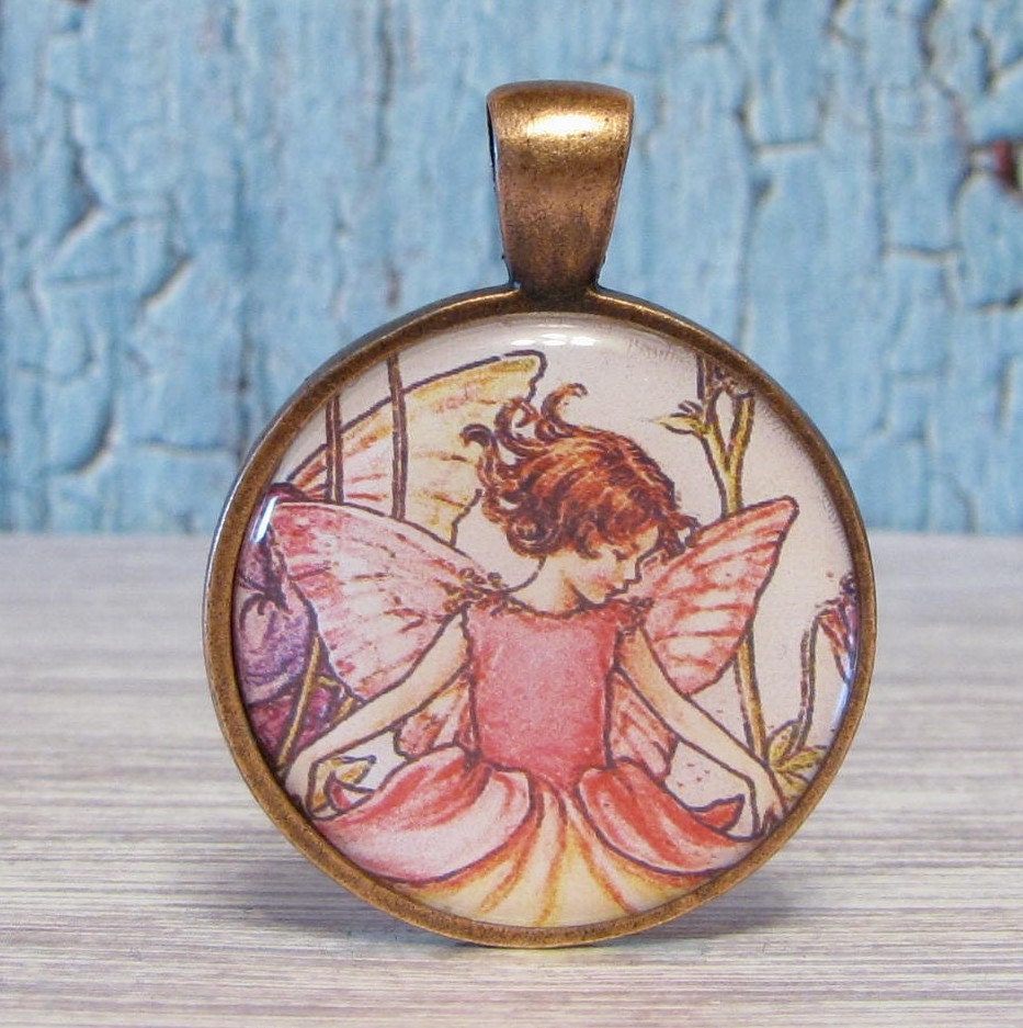 Dancing Flower Fairy - 1 inch Circle Pendant with Free Ball Chain or Keyring (1208)