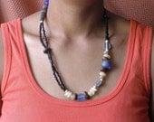 African Asymetric Ebony wood Yellow jade seed Krobo Blue recycled Glass  Necklace by Fianaturals on Etsy