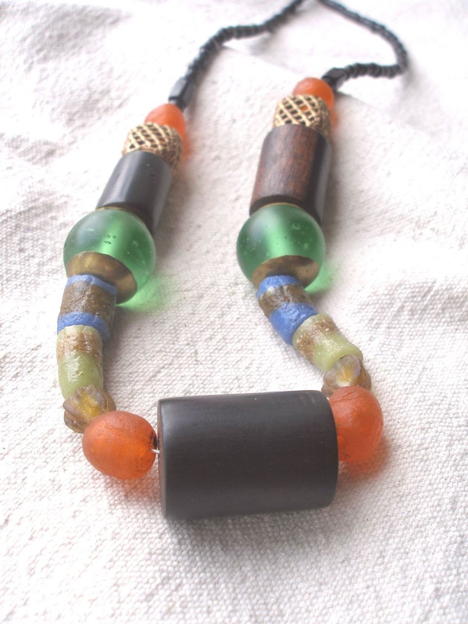 African Ebony wood Recycled glass AYIDOHUEDO necklace by Fianaturals
