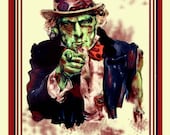 Zombie Uncle Sam, WE WANT CHEW  Undead Digital Painting. Poster 10x15 Photo Print
