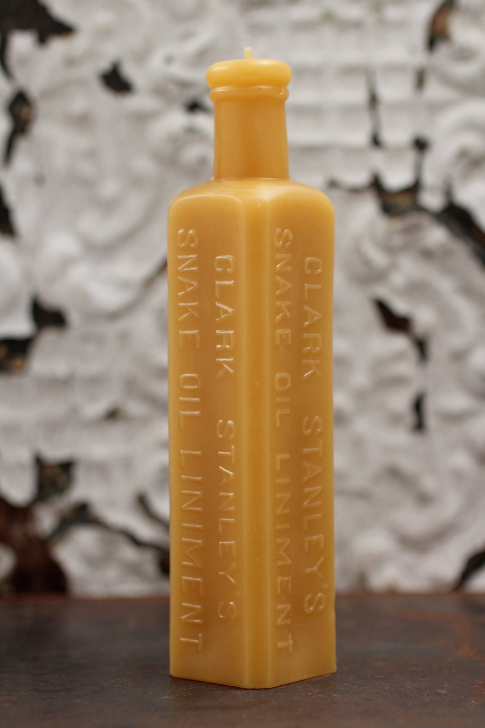 beeswax Candles - antique bottle shaped - "SNAKE OIL" - by Pollen Arts - Md.