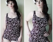 Vintage 60's Burgundy Bows and Flower Swimsuit