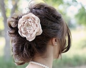 Champagne Bridal Flower Hair clip, Wedding Hair Accessory, Fascinator, Shantung, Pearl Beads, Bridal Head Piece