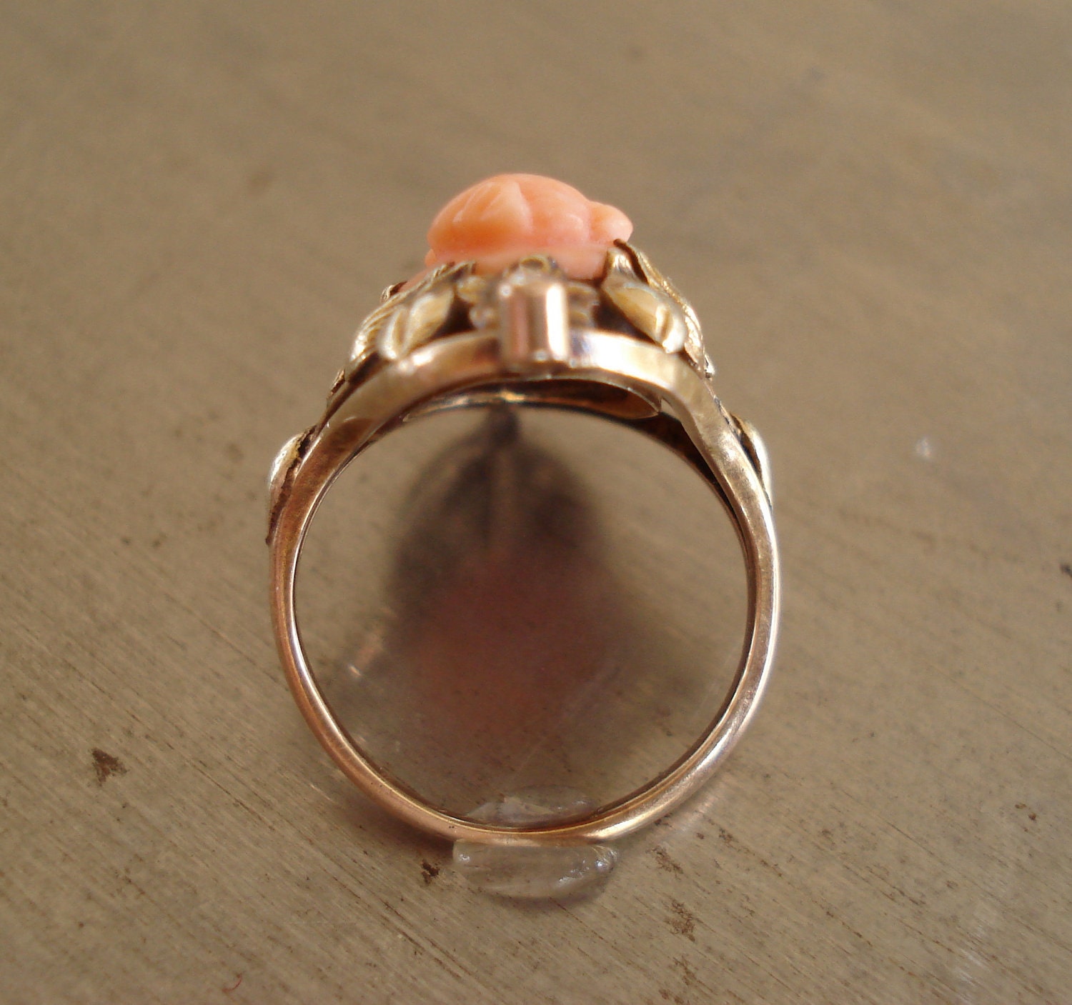 Antique Coral Cameo and Diamond Ring from 1912