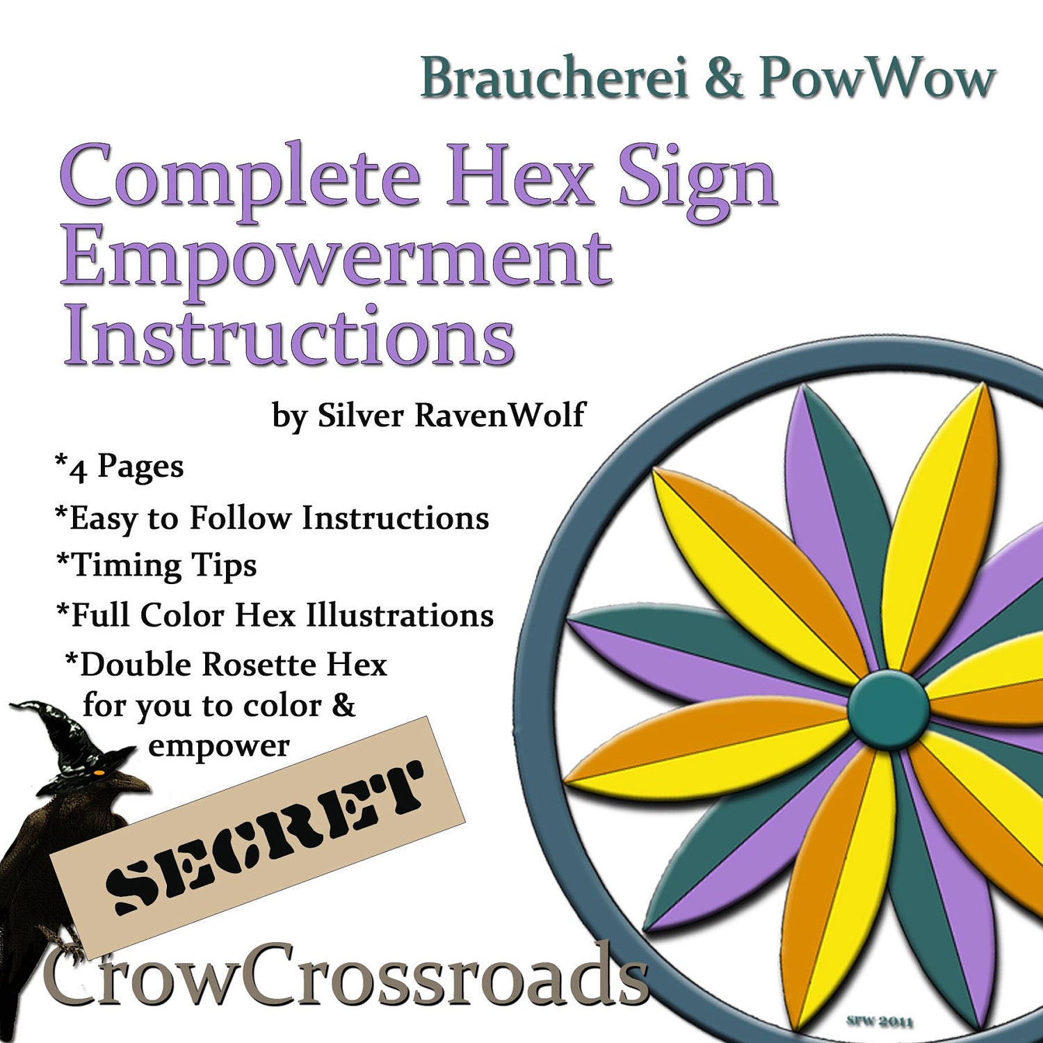 Hex Sign Braucherei Pow-Wow Empowerment Instructions for your Artwork, Spell, Wicca, Pagan,4  Book of Shadows Art Pages