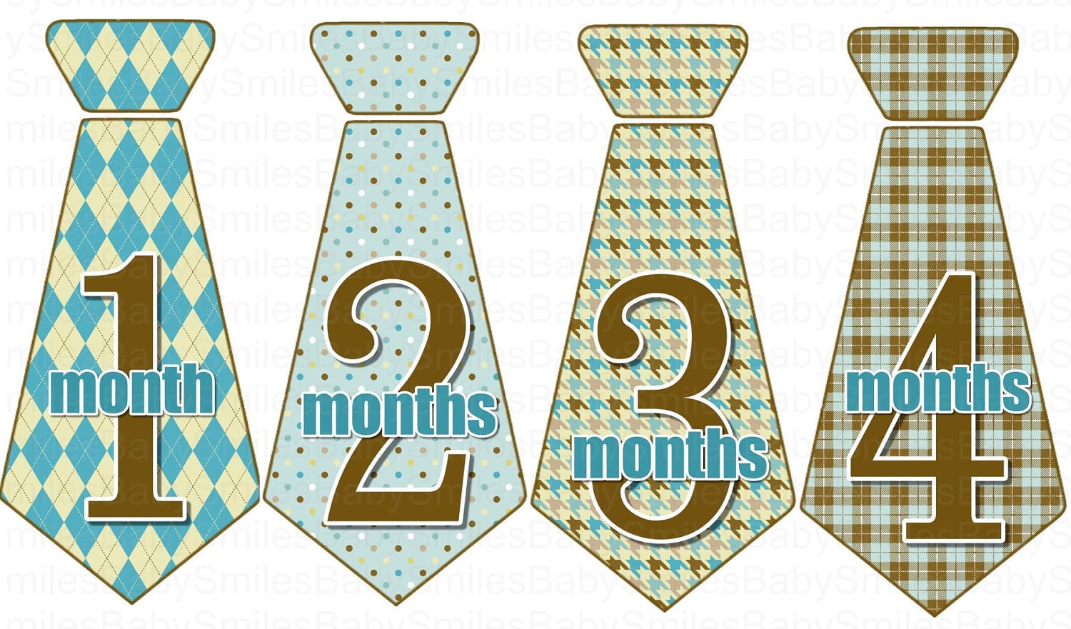 NEW Stylish TIE Monthly Onesie Stickers - Michael - Nice Blue Brown Plaid, Polka Dot, Houndstooth, Diamonds -13 Stickers(Just Born Included