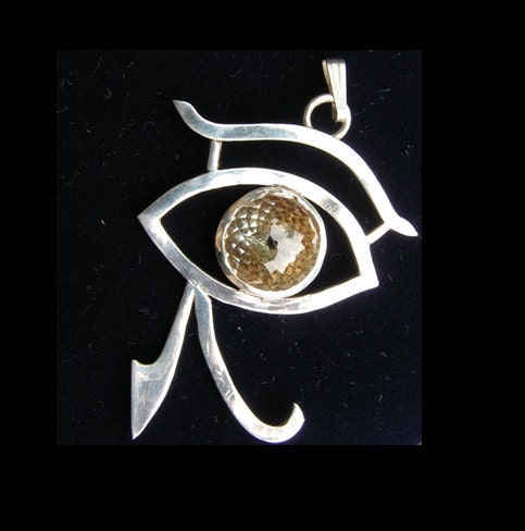 Egyptian Eye of Horus pendant sterling silver, color changing stone