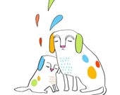 dog nursery art - colorful doggy daydreams - simple, modern print in black & white, green, blue, orange, red - for baby, children. 8.5x11