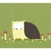 hedgehog and her mushrooms. green brown yellow red -5 x 7 art print
