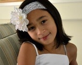 Beautiful White Flower Lace Headband- Girl Headband -Wedding, Flower Girl, Party-Wedding Hair Accessories