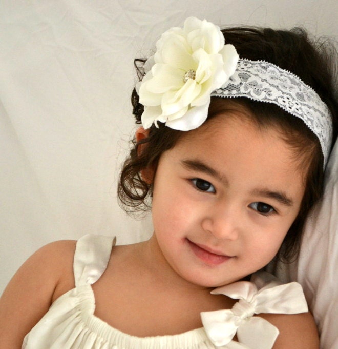 Beautiful White Flower Headband- Girl Headband, Flower Girls Headband-Wedding Hair Accessories, Lace Headband