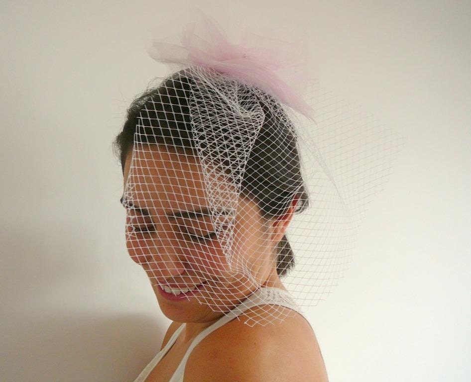 Bridal Bircage Veil With Pink Tulle