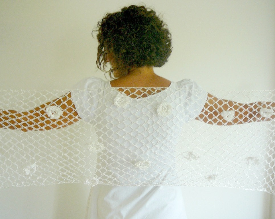 Ivory Floss Silk Wedding Shawl with Beautiful Flowers