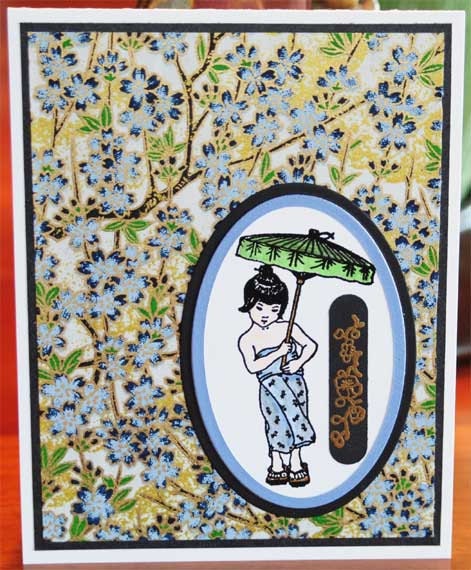 Oriental Child on Handmade Japanese Yuzen Paper All Occasion Blank Card