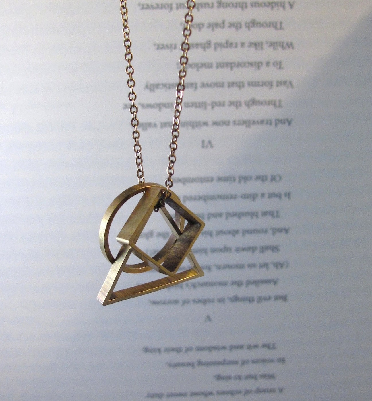 Convex - Geometric Necklace Brass Triangle, Circle & Square Pendants on Chain