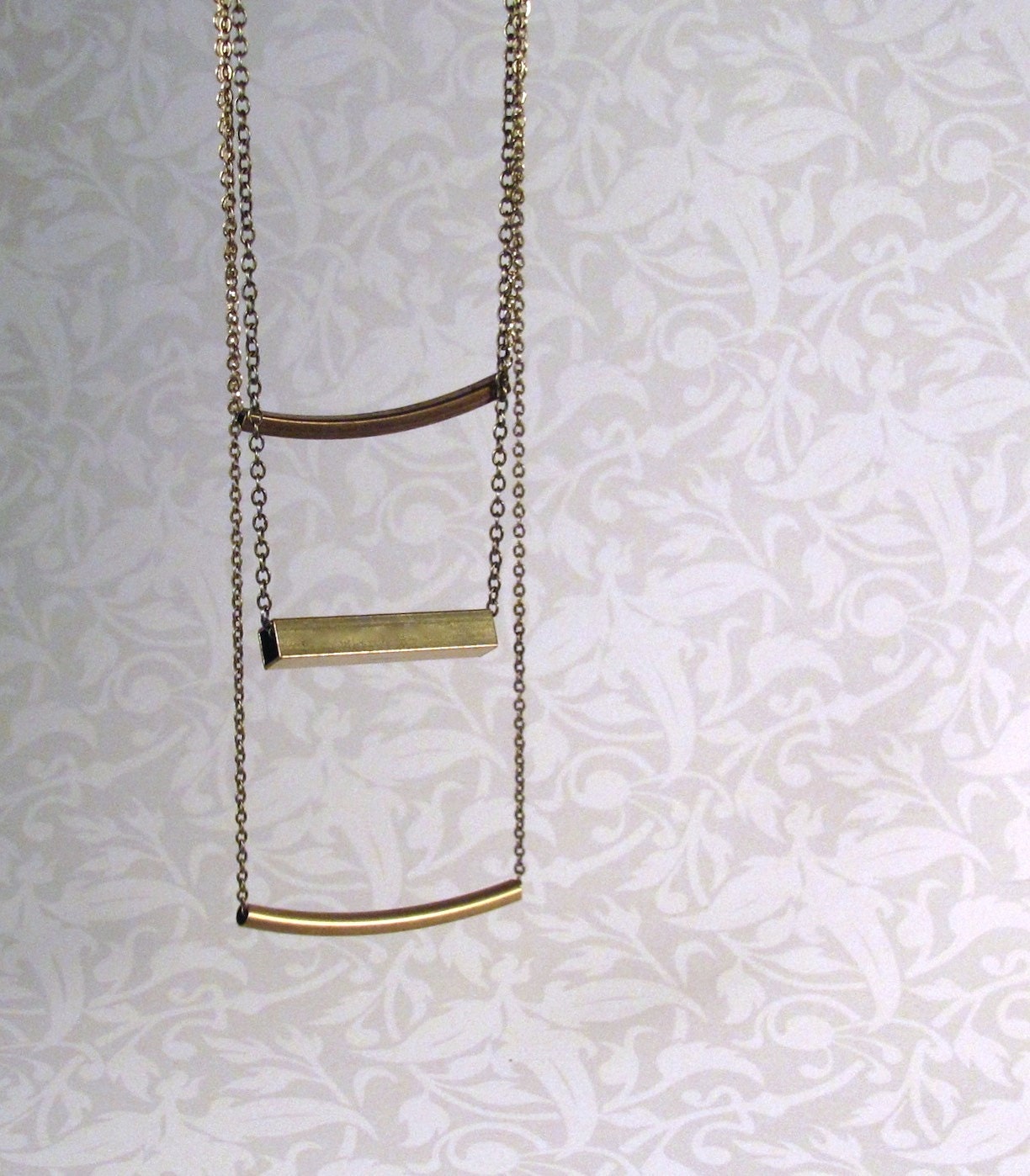 Niveau3 - Brass Copper Gold Minimalist Modern Essential Necklace, Three Layers, Three Strand, Three Metals