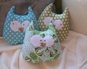Plush Owl Ornament  Set of 3 - Teal Green, Party Favors