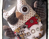 PIRATE OWL Plushie - Red Yellow Brown Spring Flowers