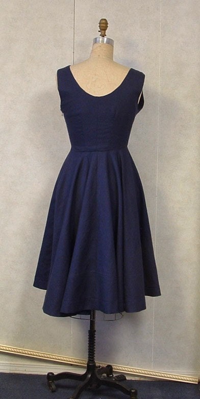 Navy circle skirt dress 1950s Monaco Blue HANDMADE Vintage Couture Mad Men Rockabilly Bombshell Princess Formal Wedding