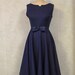Navy circle skirt dress 1950s Monaco Blue HANDMADE Vintage Couture Mad Men Rockabilly Bombshell Princess Formal Wedding