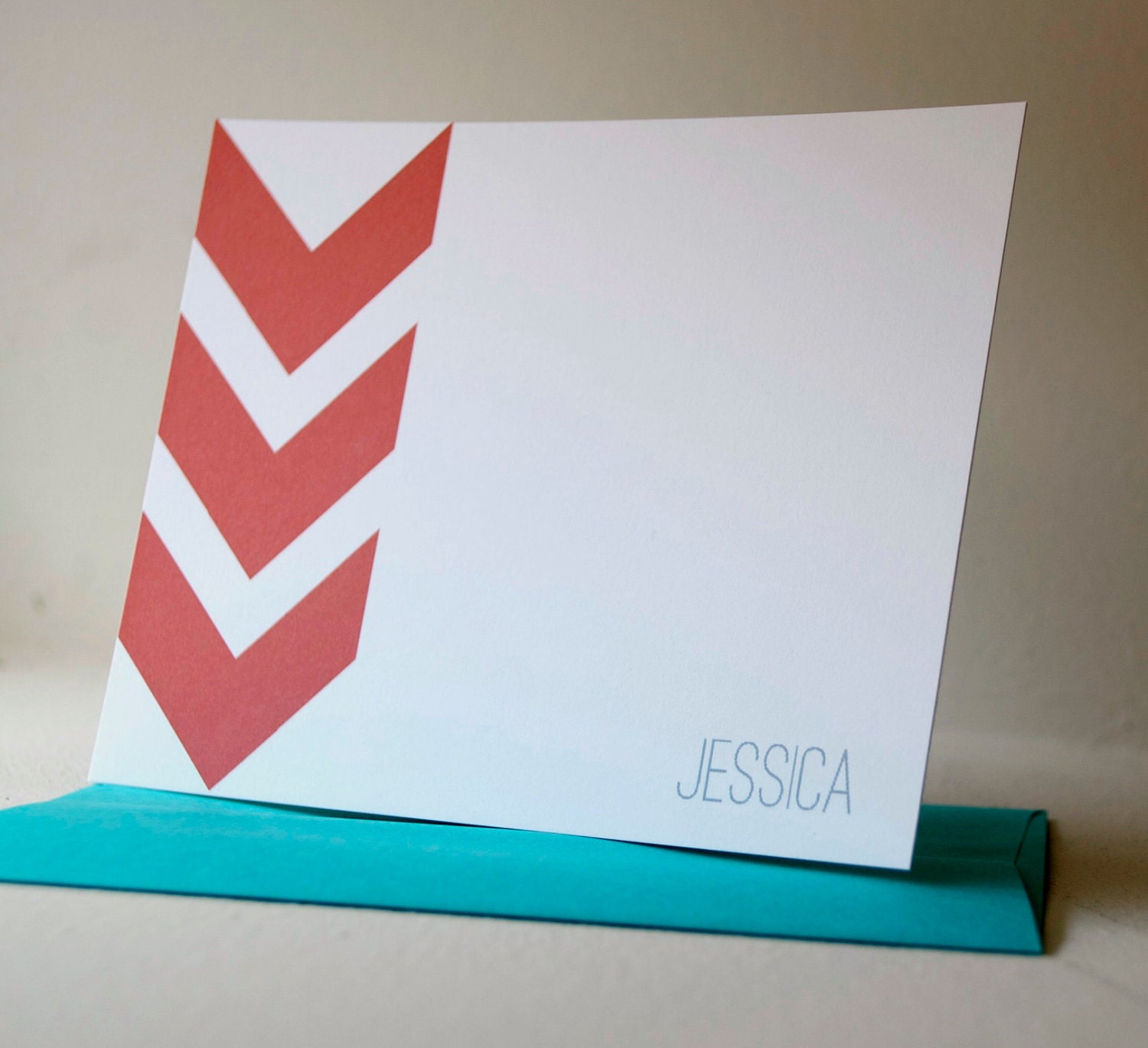 Chevron Stripe Personalized Stationery Flat Note Cards - Set of 12