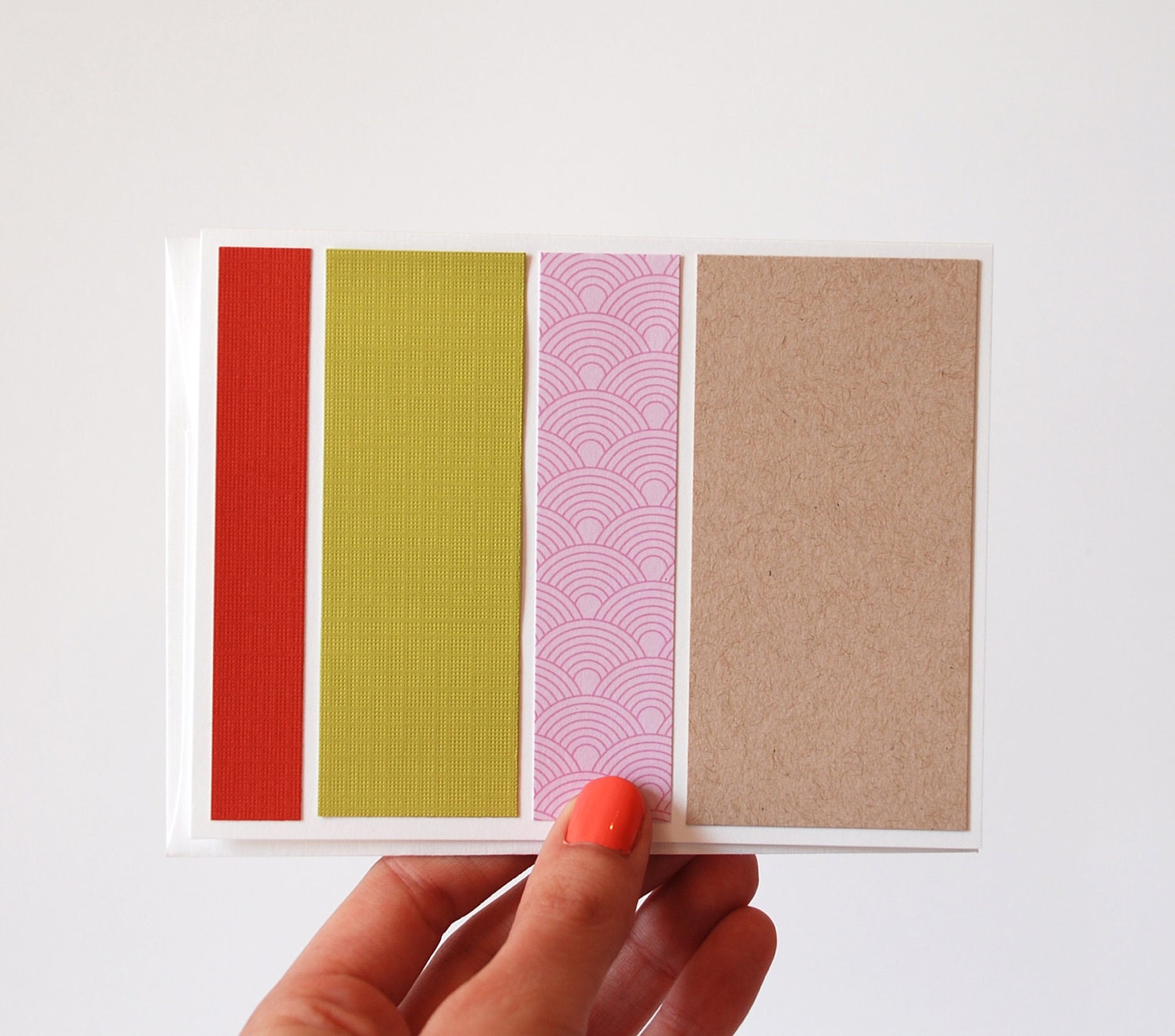 Blank Greeting Card - Handmade Greeting Card - Orange, Lime, Pink, Kraft